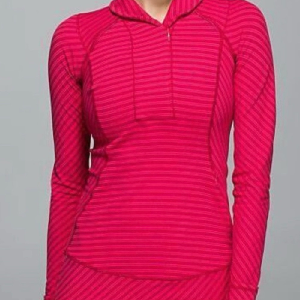 Lululemon think fast berry pink striped pullover shirt size 6-8